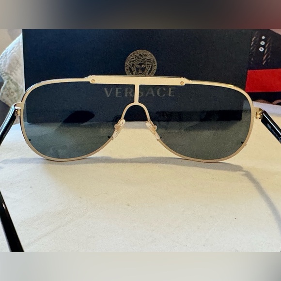 Versace Other - Versace VE2140 Shield Sunglasses – Gold/Black – Authentic, With Box & Papers